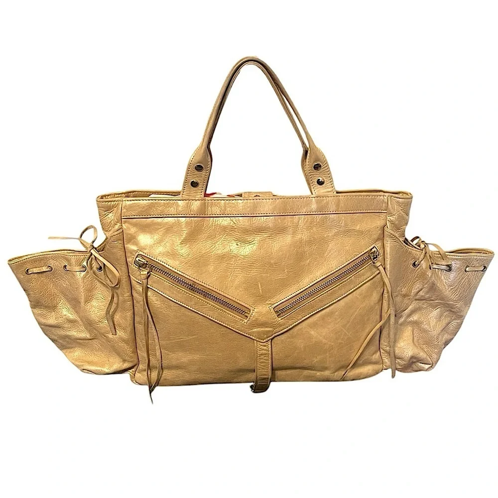 Botkier Metallic Leather Trigger Satchel Handbag Tote Gold Hardware